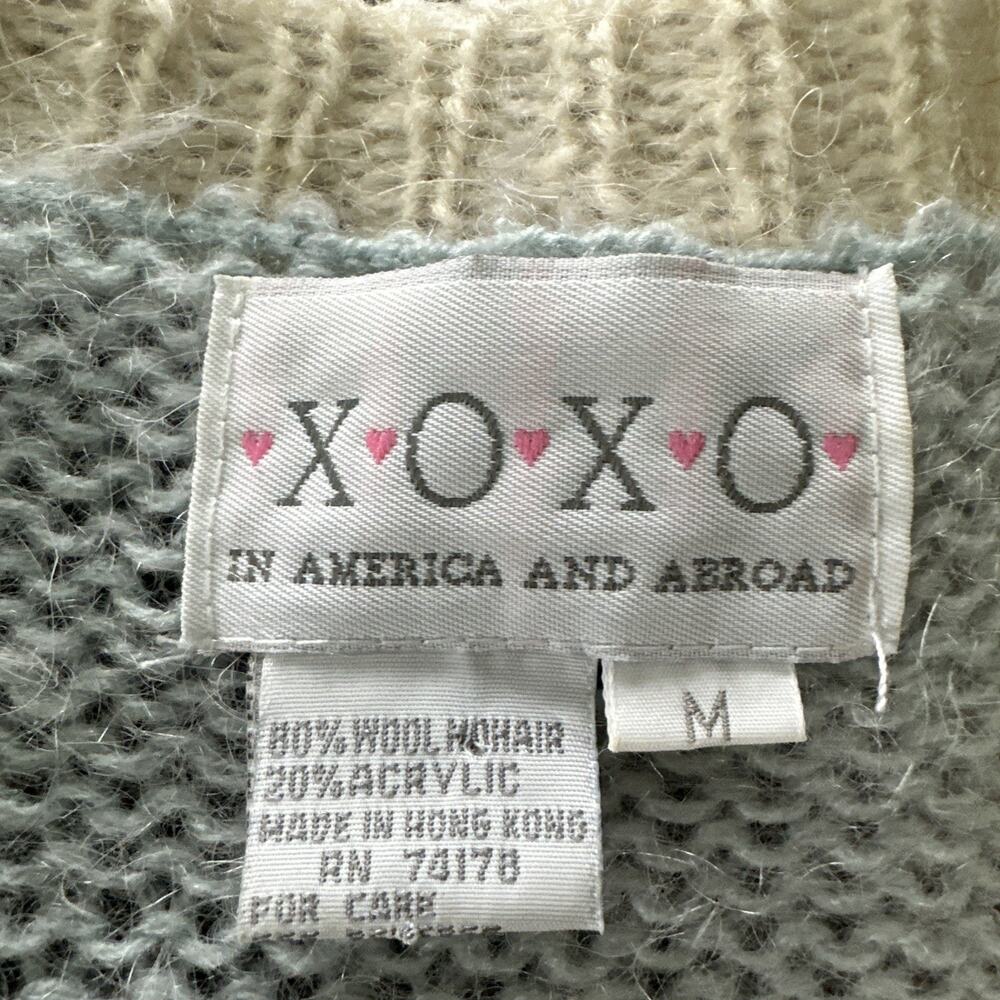 Vintage XOXO Sweater Womens Medium Blue Cropped Wool Mohair Cardigan Soft Girl - Picture 5 of 7